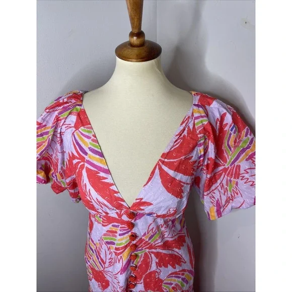 Farm Rio Printed Swiss-dot Cotton Midi Dress Small S - Picture 7 of 10